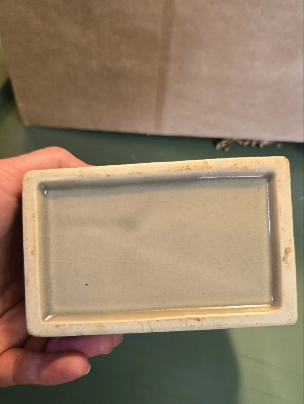 VINTAGE Ceramic Gray And Blue Salt Box - Wall Mount